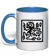 Mug with a colored handle Monkey pattern royal-blue фото