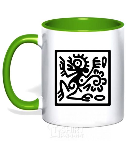 Mug with a colored handle Monkey pattern kelly-green фото