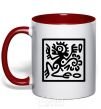 Mug with a colored handle Monkey pattern red фото