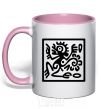 Mug with a colored handle Monkey pattern light-pink фото