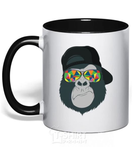 Mug with a colored handle Monkey in glass black фото