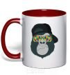 Mug with a colored handle Monkey in glass red фото