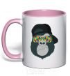 Mug with a colored handle Monkey in glass light-pink фото
