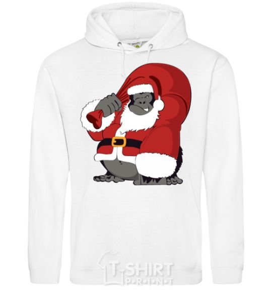 Men`s hoodie Gorilla Santa White фото