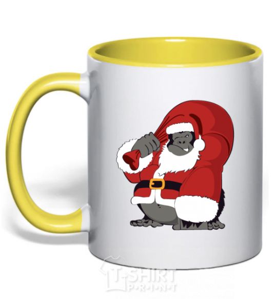 Mug with a colored handle Gorilla Santa yellow фото