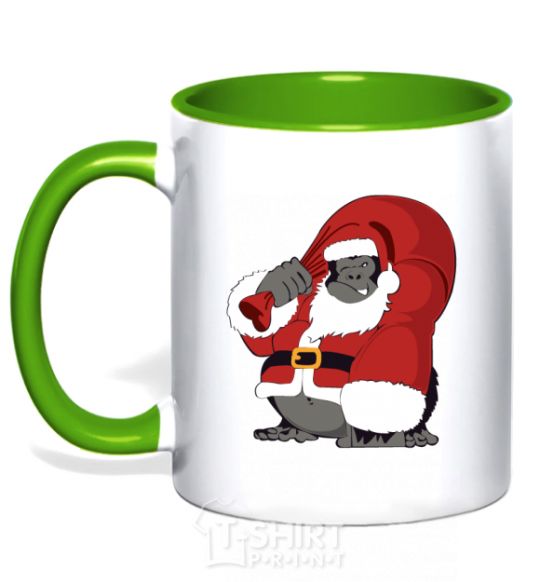 Mug with a colored handle Gorilla Santa kelly-green фото