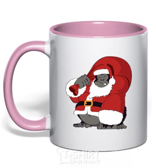 Mug with a colored handle Gorilla Santa light-pink фото