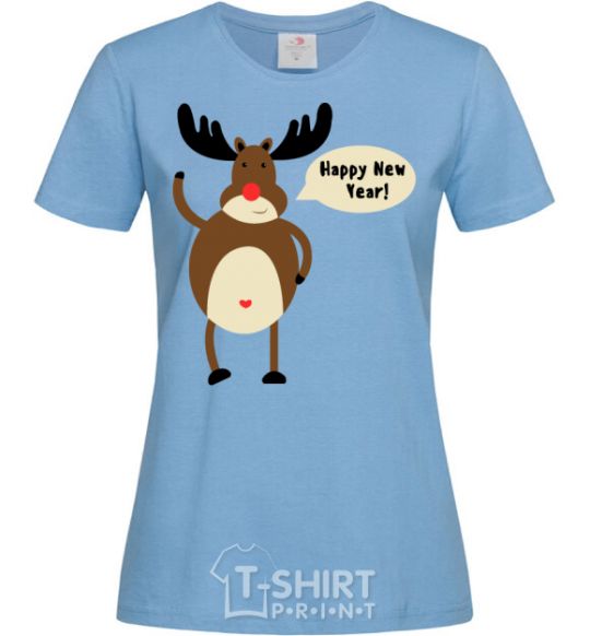 Women's T-shirt Christmas Deer sky-blue фото