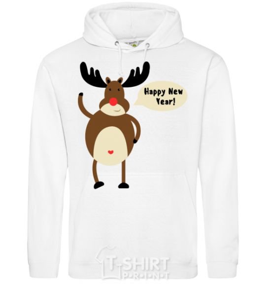 Men`s hoodie Christmas Deer White фото