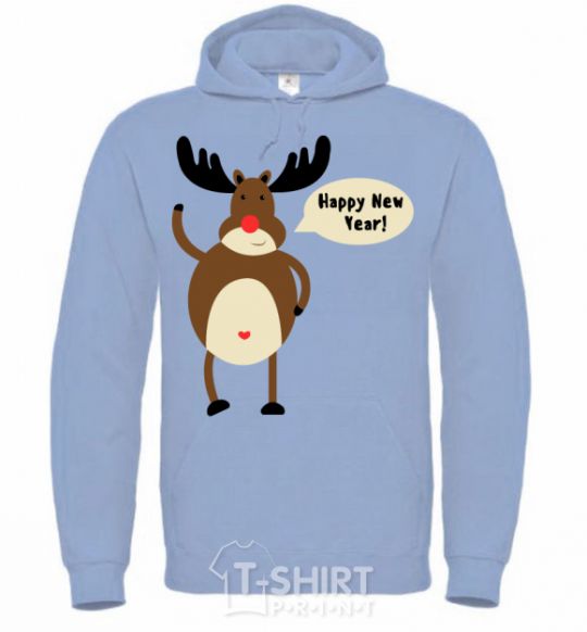 Men`s hoodie Christmas Deer sky-blue фото