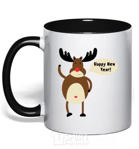 Mug with a colored handle Christmas Deer black фото