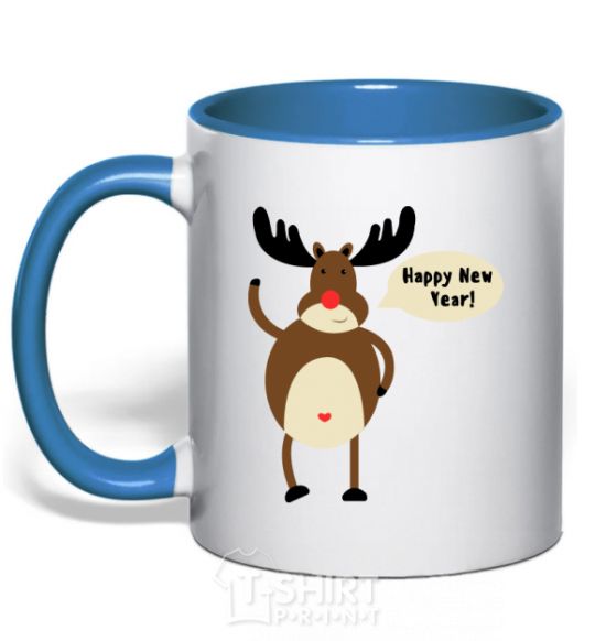 Mug with a colored handle Christmas Deer royal-blue фото