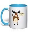 Mug with a colored handle Christmas Deer sky-blue фото