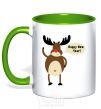 Mug with a colored handle Christmas Deer kelly-green фото