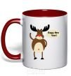 Mug with a colored handle Christmas Deer red фото