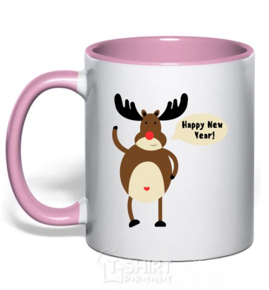 Mug with a colored handle Christmas Deer light-pink фото