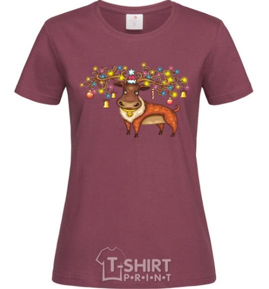 Women's T-shirt Deer lights burgundy фото