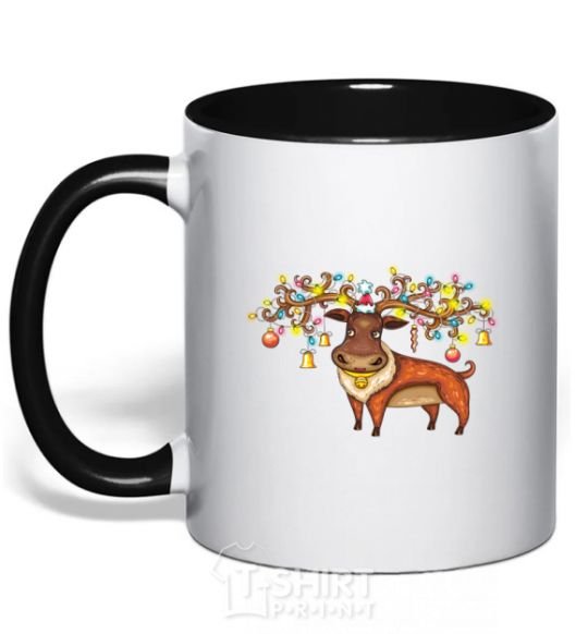 Mug with a colored handle Deer lights black фото