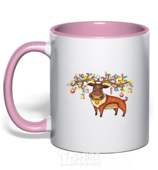 Mug with a colored handle Deer lights light-pink фото