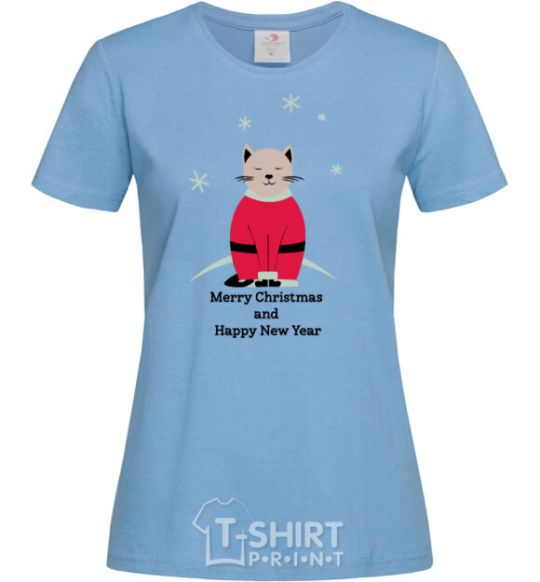 Женская футболка Cat Santa Голубой фото