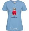 Women's T-shirt Cat Santa sky-blue фото