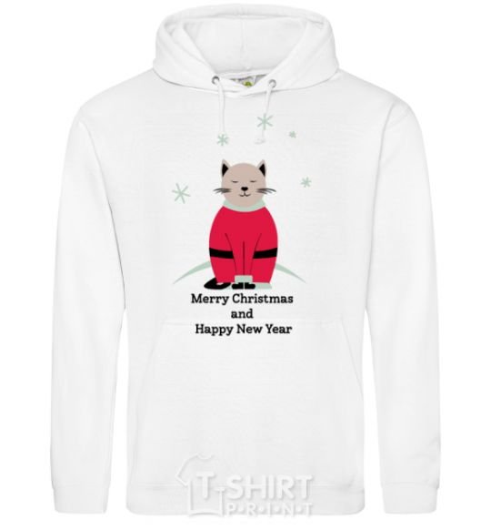 Men`s hoodie Cat Santa White фото