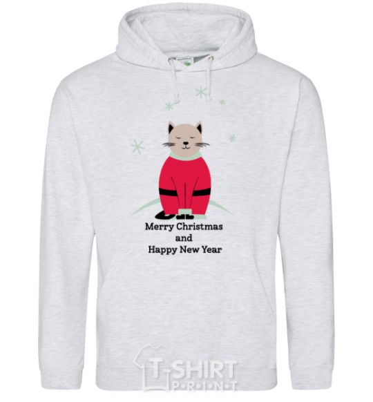 Men`s hoodie Cat Santa sport-grey фото