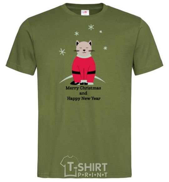 Men's T-Shirt Cat Santa millennial-khaki фото