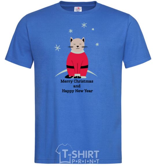 Men's T-Shirt Cat Santa royal-blue фото