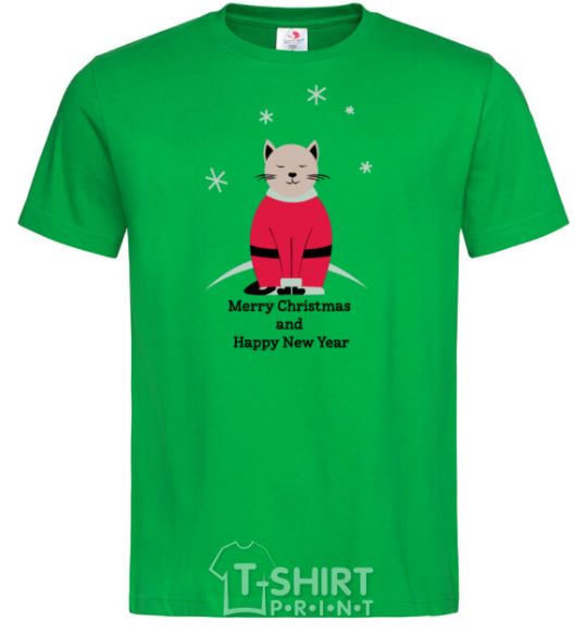 Мужская футболка Cat Santa Зеленый фото