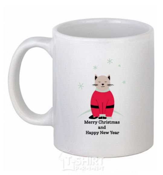 Ceramic mug Cat Santa White фото