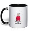 Mug with a colored handle Cat Santa black фото