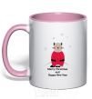 Mug with a colored handle Cat Santa light-pink фото
