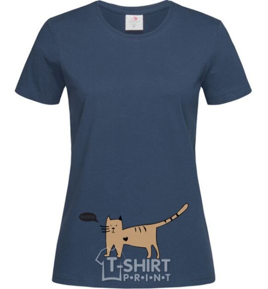 Women's T-shirt cat love navy-blue фото