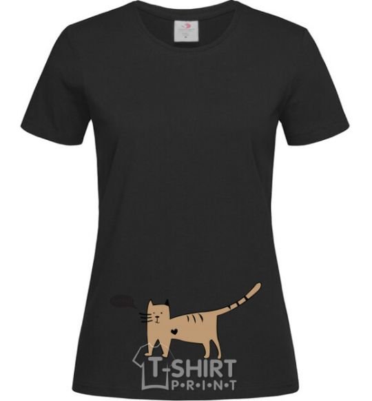 Women's T-shirt cat love black фото