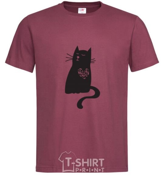 Men's T-Shirt cat man burgundy фото