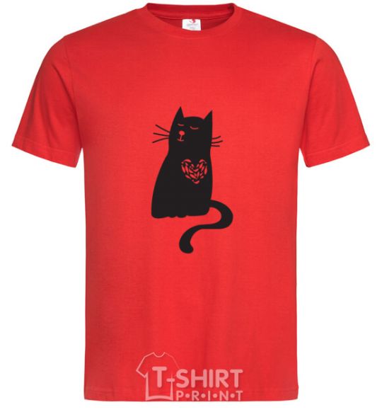 Men's T-Shirt cat man red фото