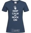 Women's T-shirt Keep calm and rock on navy-blue фото