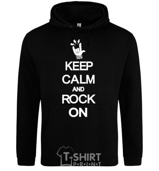 Мужская толстовка (худи) Keep calm and rock on Черный фото