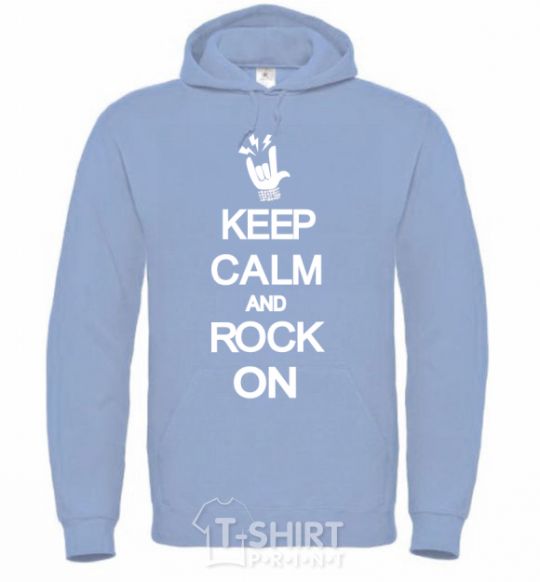 Men`s hoodie Keep calm and rock on sky-blue фото