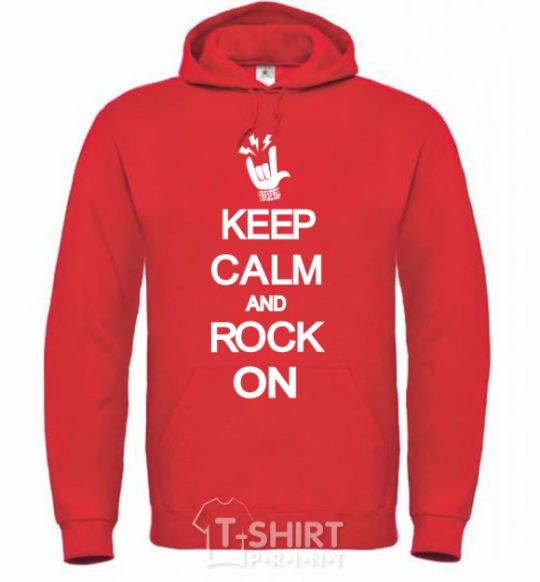 Мужская толстовка (худи) Keep calm and rock on Ярко-красный фото