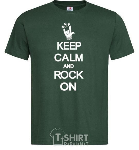 Мужская футболка Keep calm and rock on Темно-зеленый фото