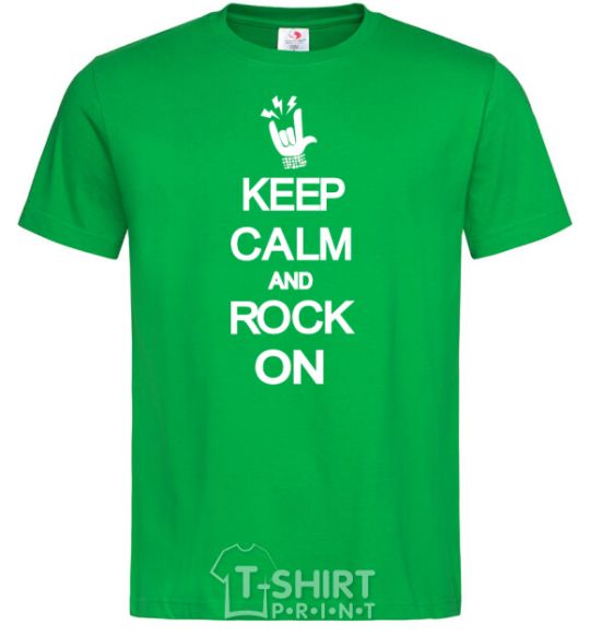 Мужская футболка Keep calm and rock on Зеленый фото