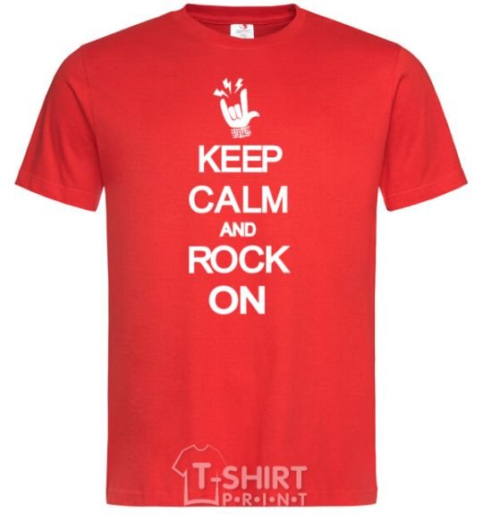 Мужская футболка Keep calm and rock on Красный фото