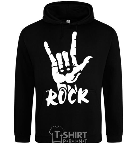 Мужская толстовка (худи) ROCK знак Черный фото