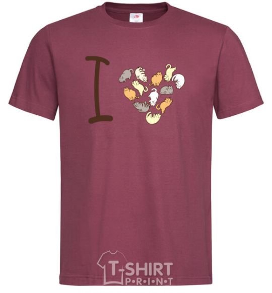 Men's T-Shirt i love cats burgundy фото