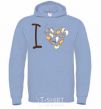 Men`s hoodie i love cats sky-blue фото