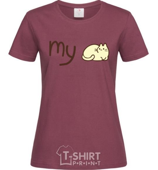 Women's T-shirt my cat burgundy фото