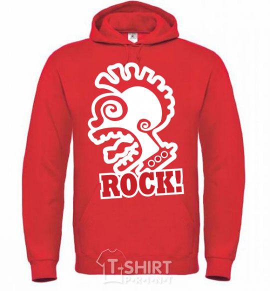 Men`s hoodie Rock! with a face bright-red фото