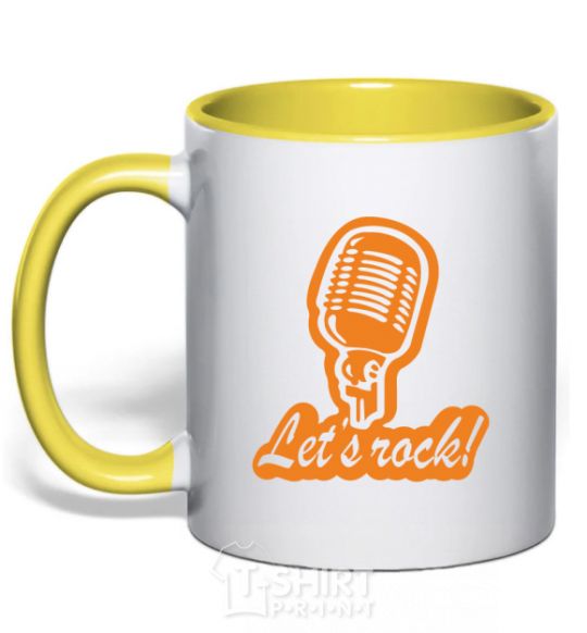 Mug with a colored handle Let's rock yellow фото